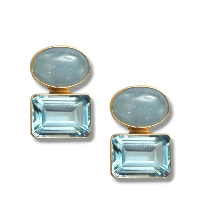 Aqua Blue Topaz Double Stud Earring