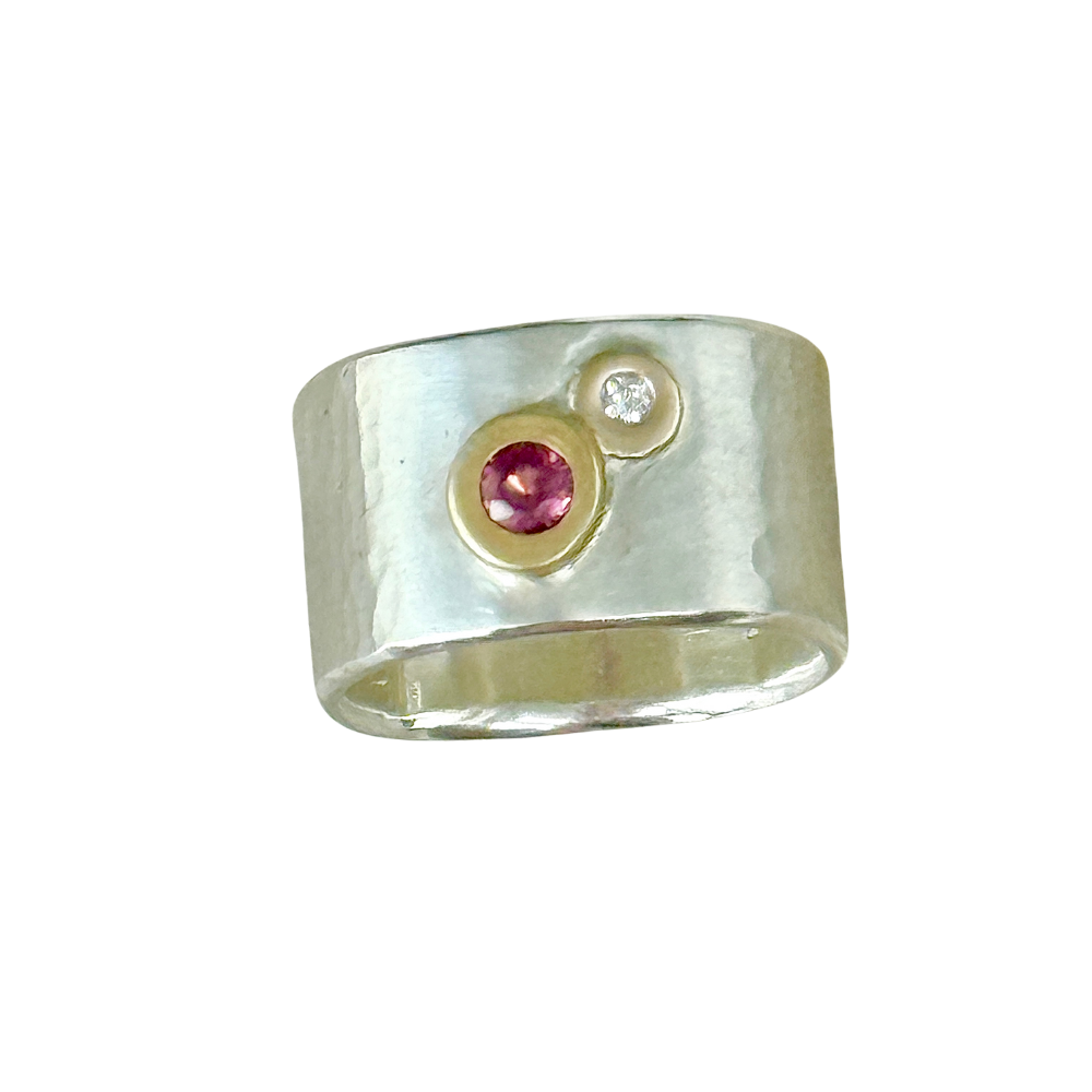 Pink Rhodolite and Diamond Band