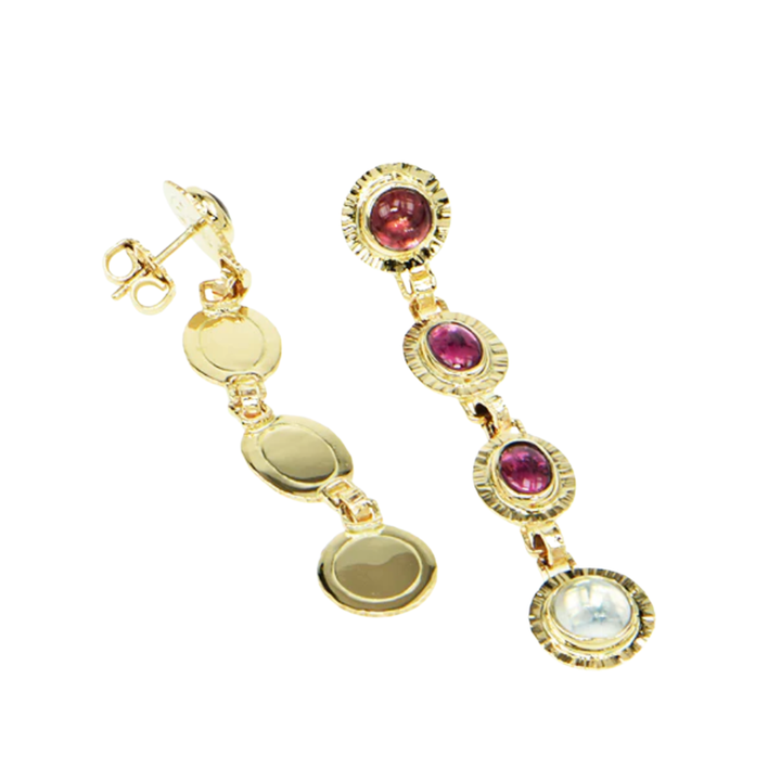 Pink Tourmaline & Ceylon Moonstone Earrings