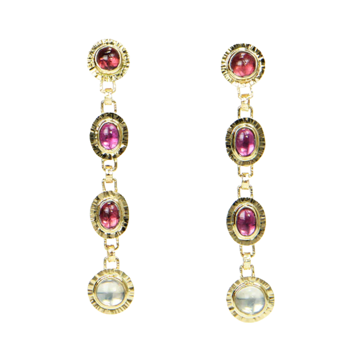 Pink Tourmaline & Ceylon Moonstone Earrings
