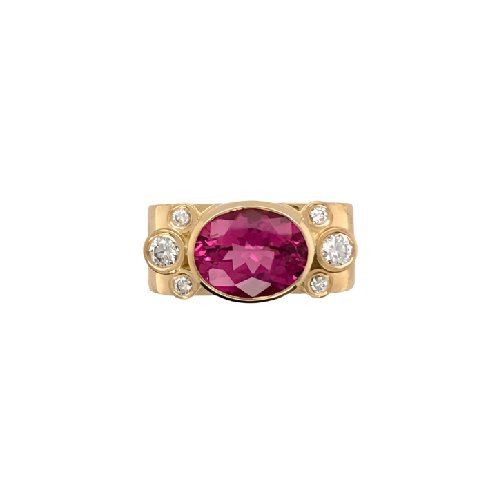 Pink Tourmaline with Diamonds Square Ring