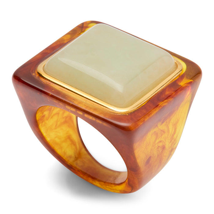 Tortoise Shell Resin and Aquamarine Quartz Block Ring