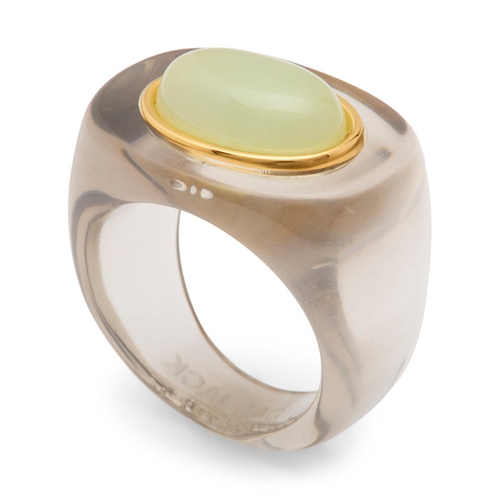 Deep Grey Resin and Aquamarine Quartz Block Ring