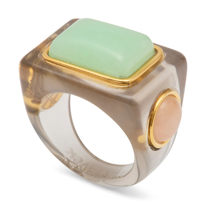 Deep Grey Resin and Aquamarine Quartz Block Ring