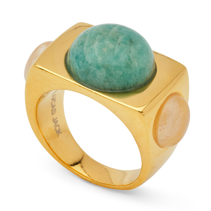 Block Ring Gold Gold Block Ring with Amazonite and Moonstone – Unique Boutique