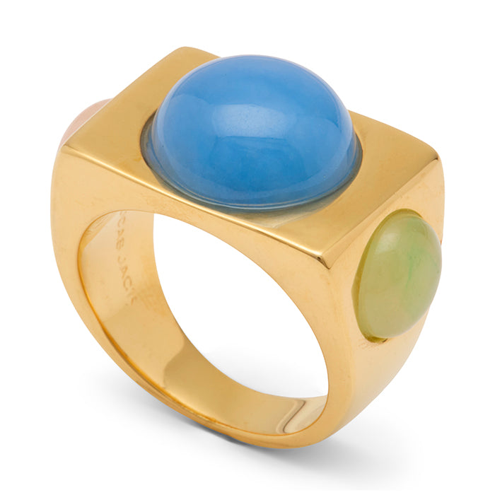 Gold Block Ring with Sky Blue Quartz