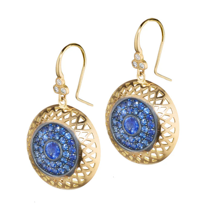 Pave Sapphire Disc Earrings