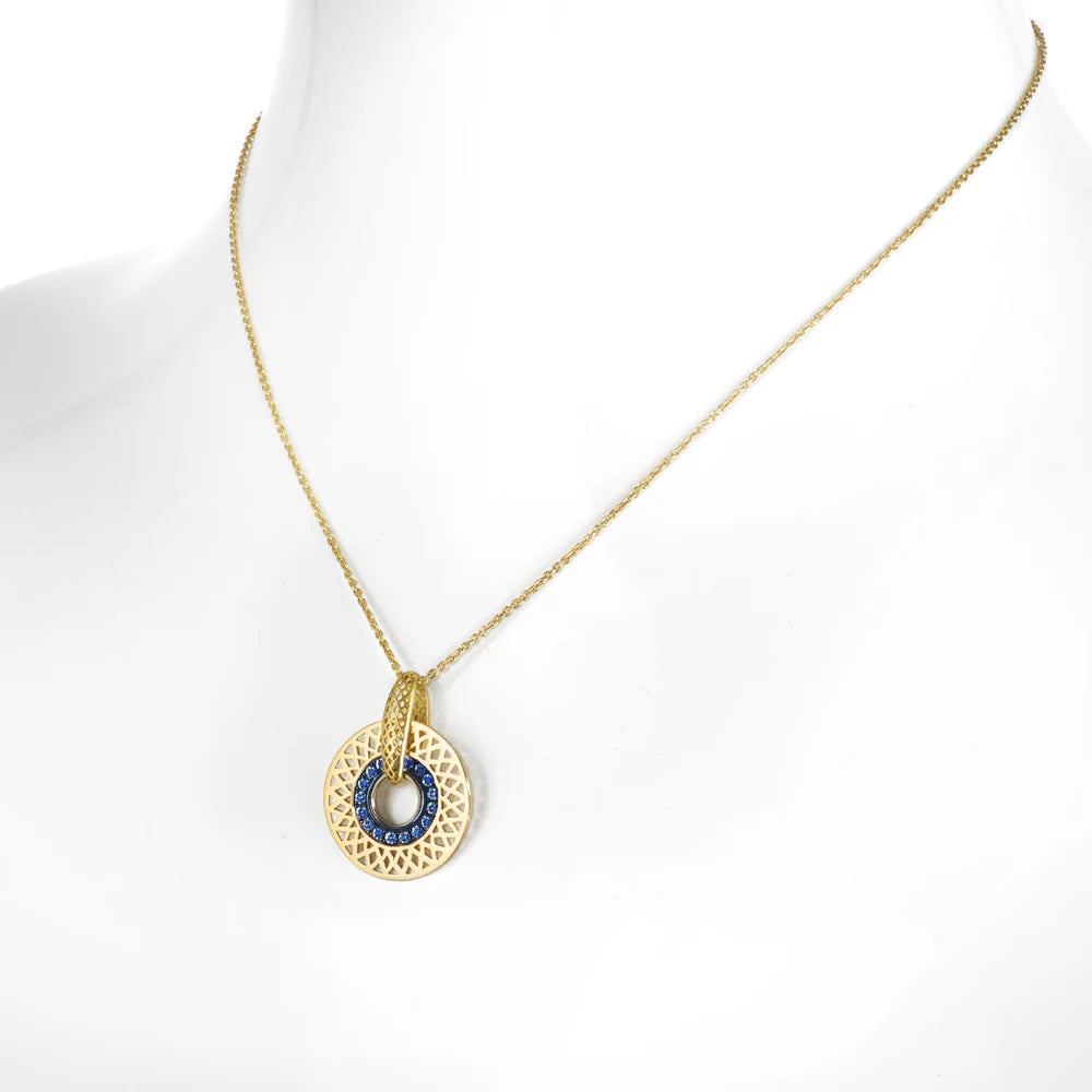 Blue Sapphire Crownwork Disc Necklace