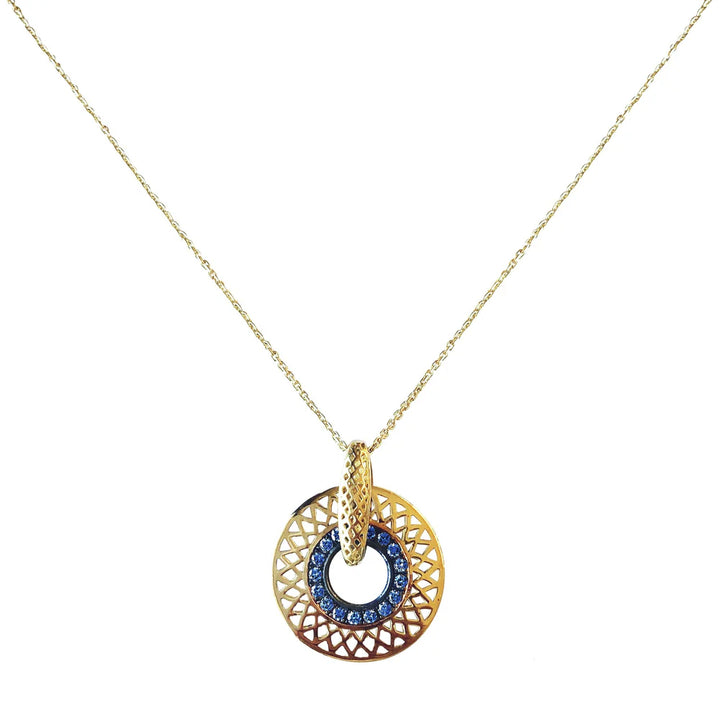 Blue Sapphire Crownwork Disc Necklace