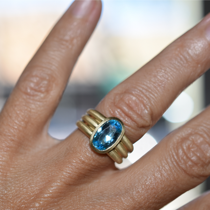 Blue Topaz Triple Band Ring
