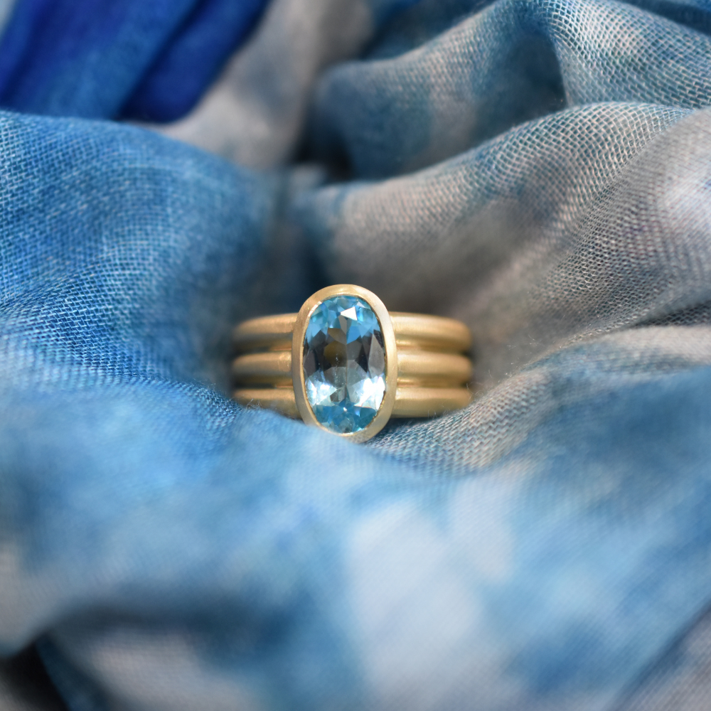 Blue Topaz Triple Band Ring