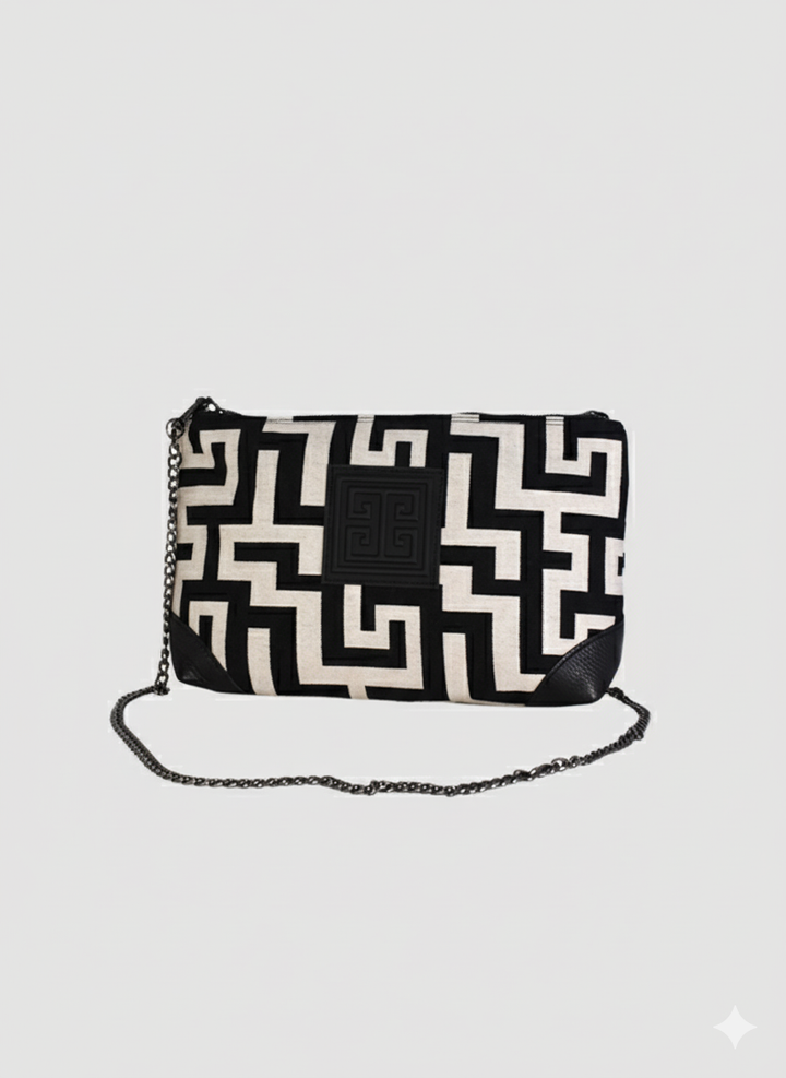 REA Crossbody Bag – CLASSIC Pattern in Ecru/Black with EL Strap