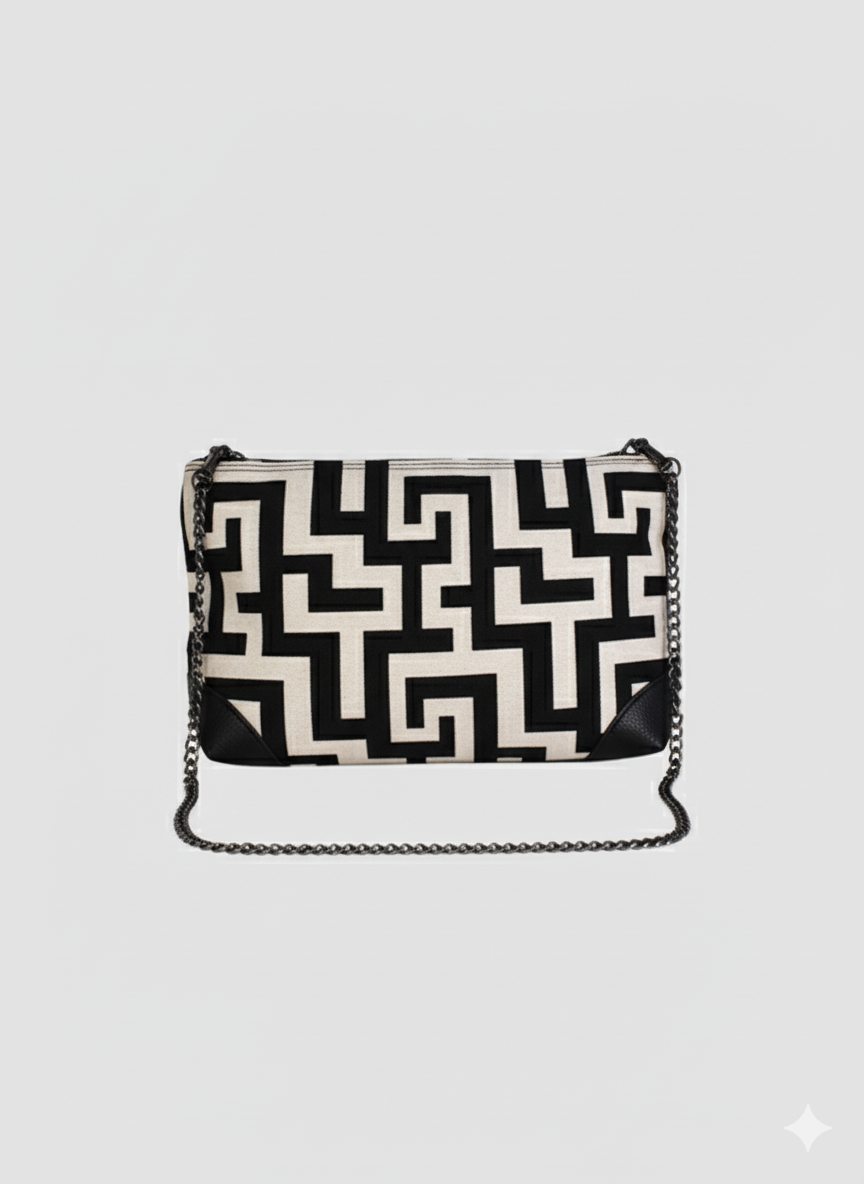 REA Crossbody Bag – CLASSIC Pattern in Ecru/Black with EL Strap