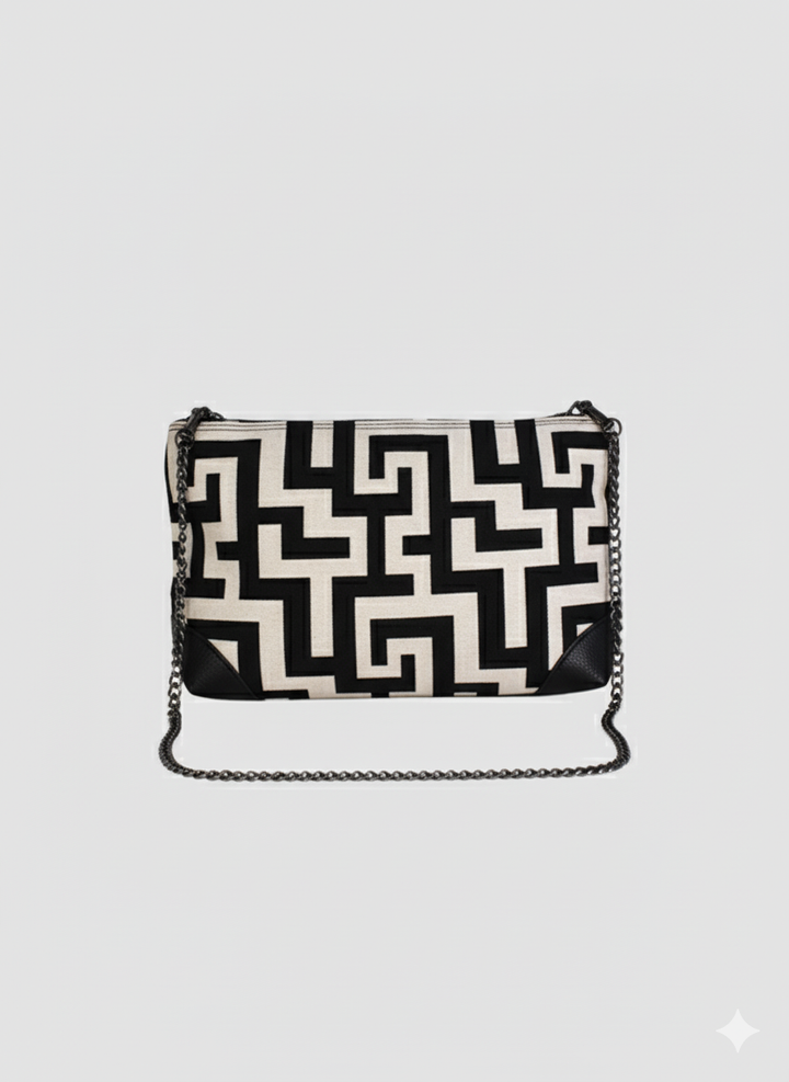 REA Crossbody Bag – CLASSIC Pattern in Ecru/Black with EL Strap