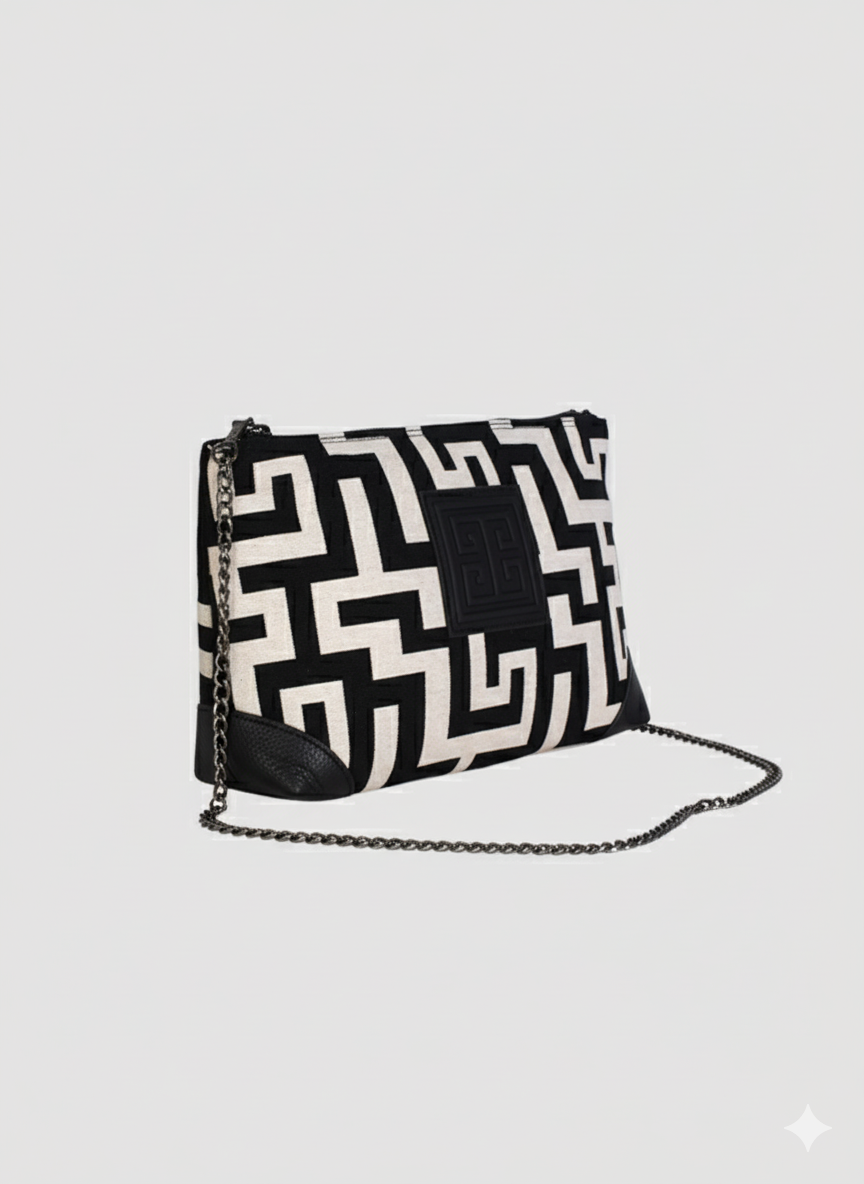 REA Crossbody Bag – CLASSIC Pattern in Ecru/Black with EL Strap