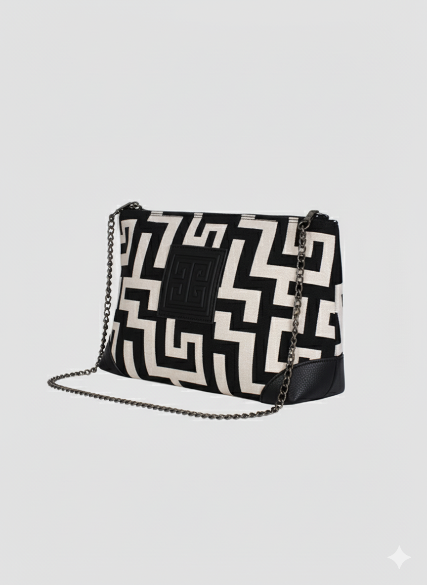 REA Crossbody Bag – CLASSIC Pattern in Ecru/Black with EL Strap