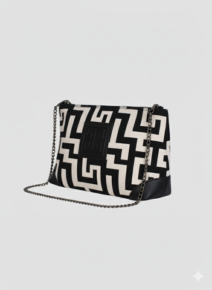 REA Crossbody Bag – CLASSIC Pattern in Ecru/Black with EL Strap