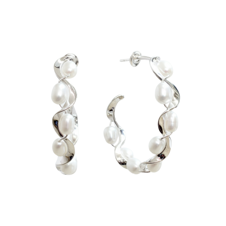 Ruffle Pearl Hoops