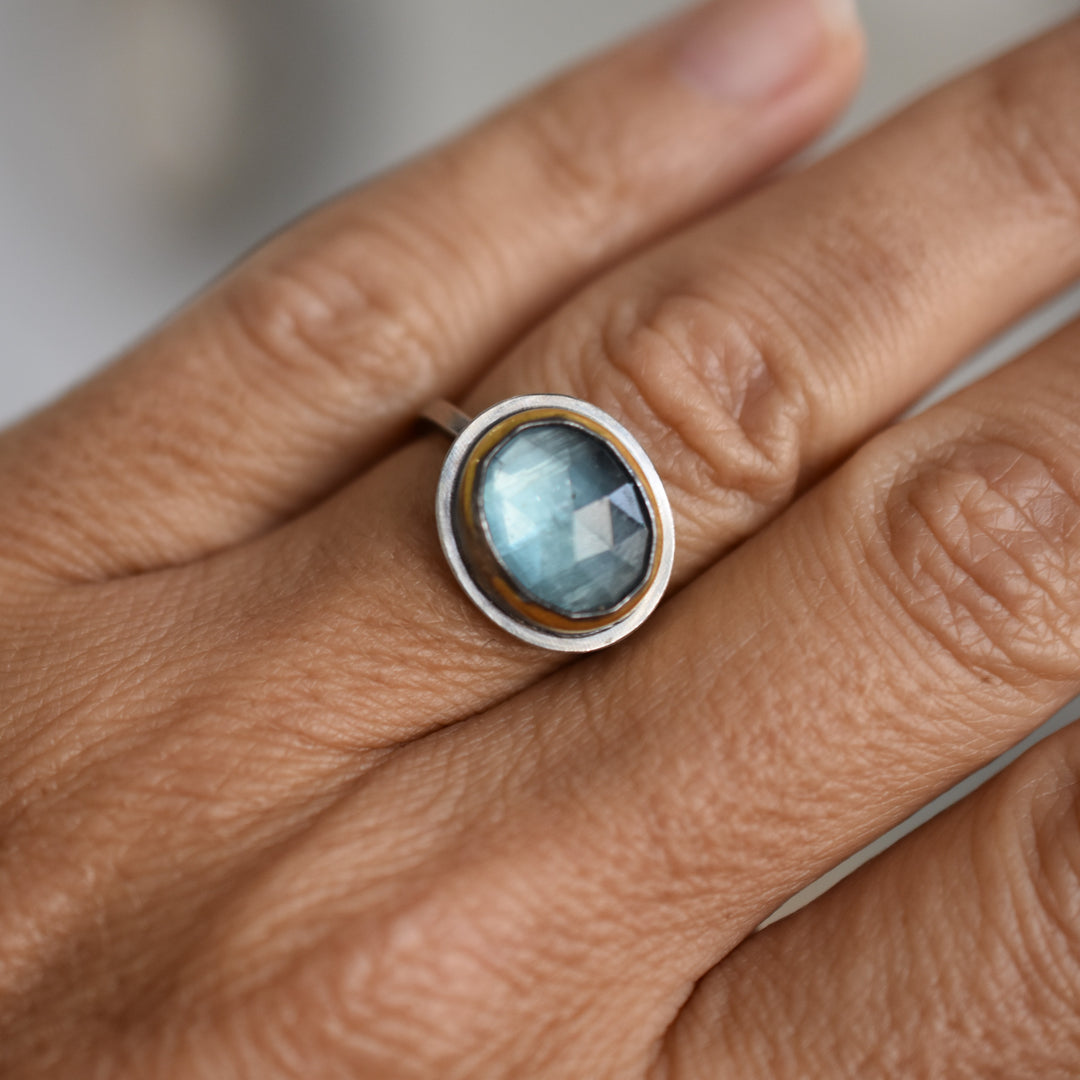 Sky Blue Kyanite Crescent Rim Ring - 10x14mm