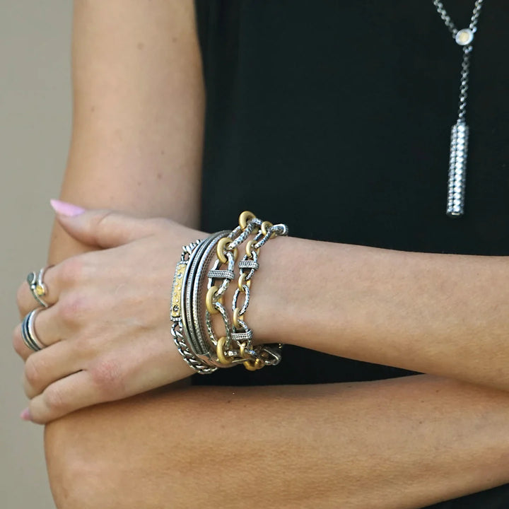 Vintage Silver Two-Tone Pave Ravelle Hammered Chain Bracelet