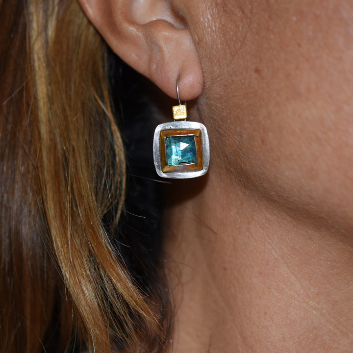 Square Folds Earrings ~ Green Kyanite