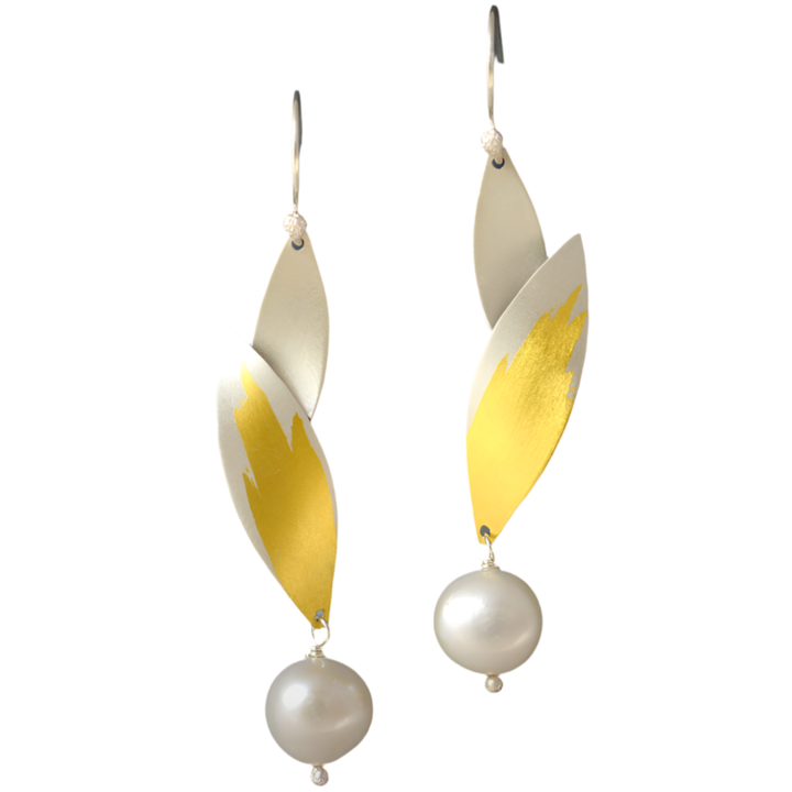 Two Leaf Pearl Earrings