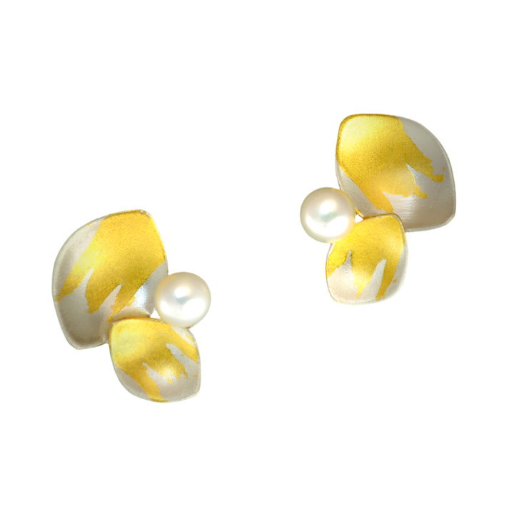 Two Leaf w/ Pearl Stud Earrings