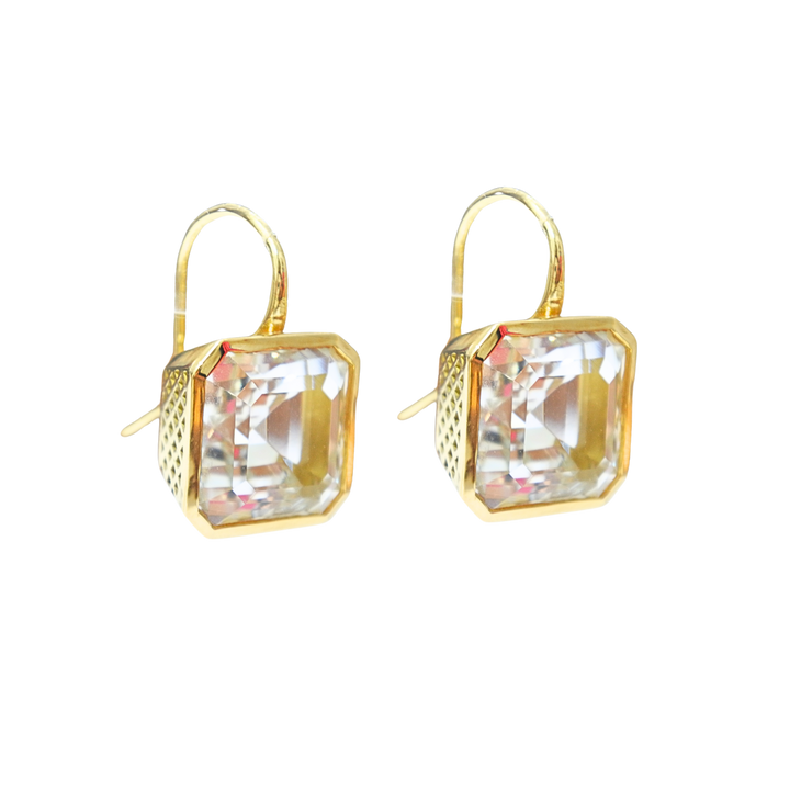 White Topaz Emerald Cut Crownwork® Earrings