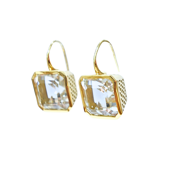 White Topaz Emerald Cut Crownwork® Earrings