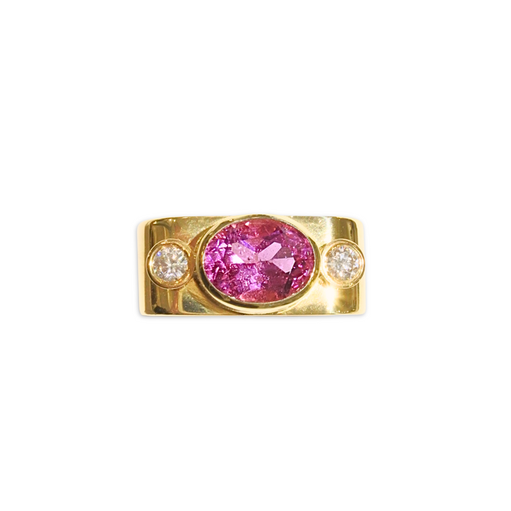 Pink Tourmaline and Diamonds Square Ring