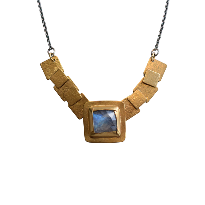 Square Pivot Necklace ~ Rainbow Moonstone