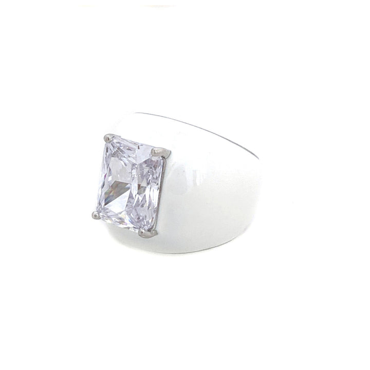 Octagon Faux Diamond White Enamel Cocktail Ring