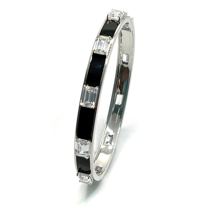 Skinny Emerald-cut Black Enamel Bangle