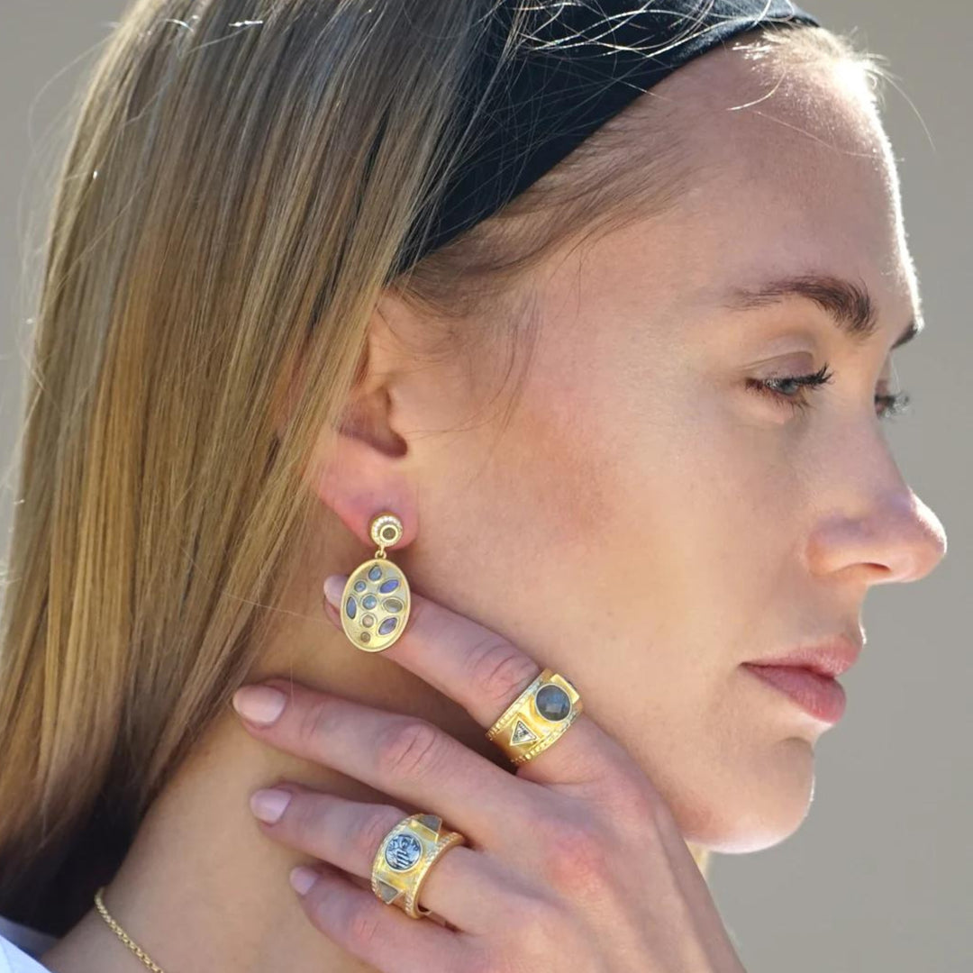Gold Band Labradorite & Coin Tre Ring