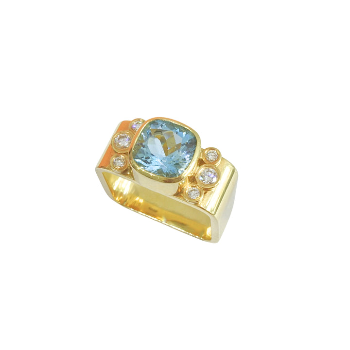 Aquamarine and Diamonds Square Ring