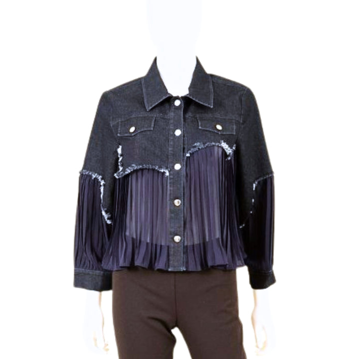 Denim Jacket with Pleated Mesh