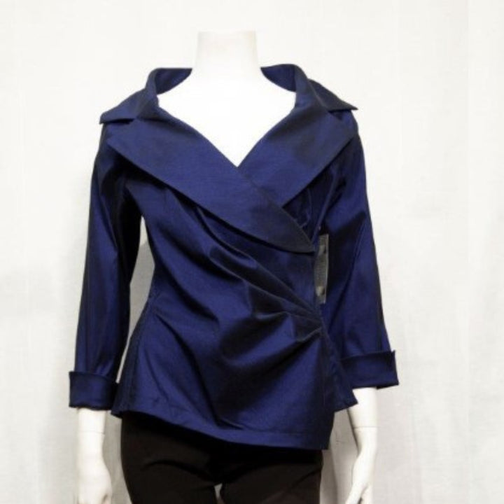 Dupioni Wrap Blouse - Midnight Blue