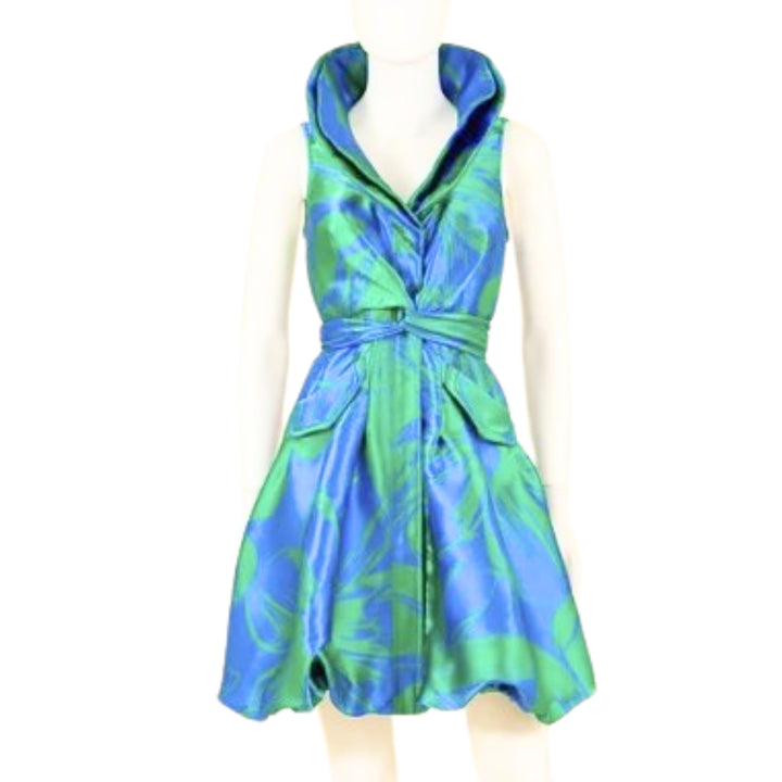 Cross Tie Bubble Dress - Blue Green