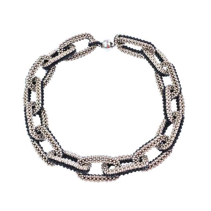 Chain Link Collar- Silver/Black