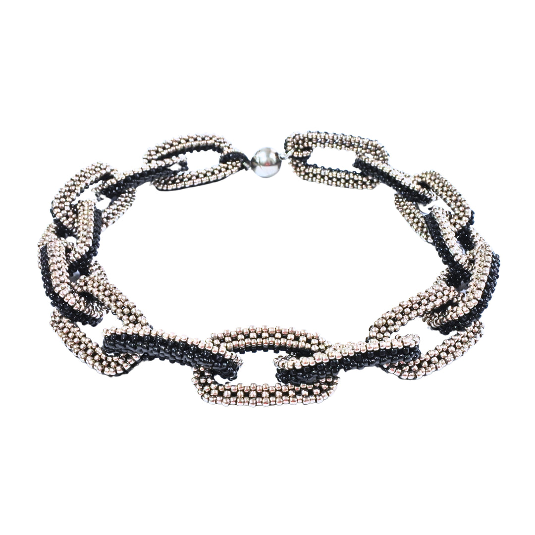 Chain Link Collar- Silver/Black