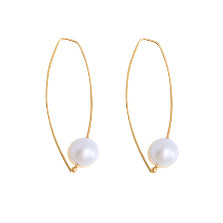 Long Gold White Pearl Earrings