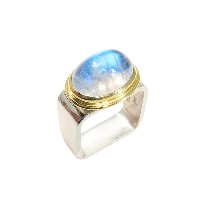 Rainbow Moonstone Square Ring