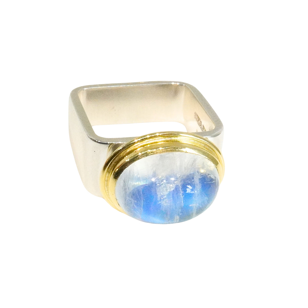 Rainbow Moonstone Square Ring