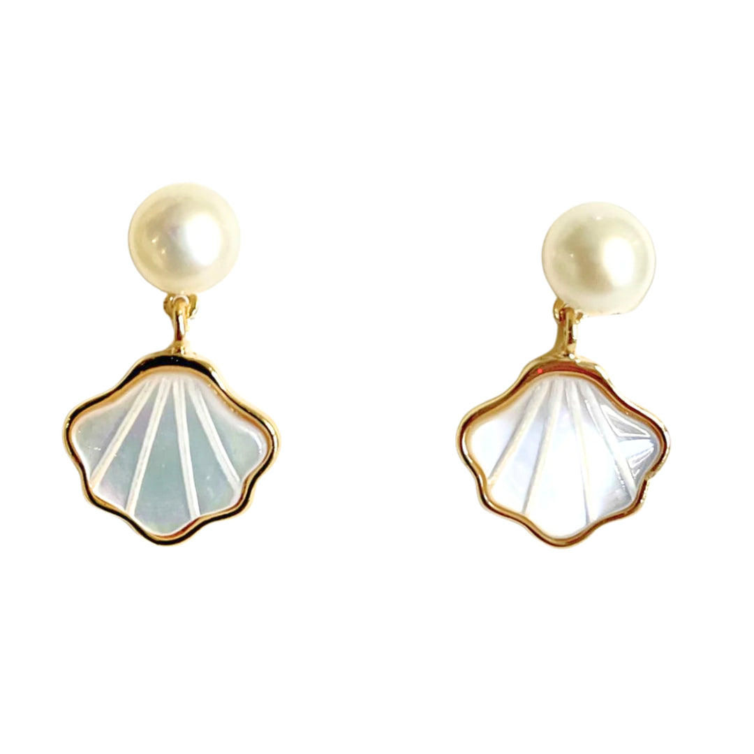 Etched Shell and Pearl Stud