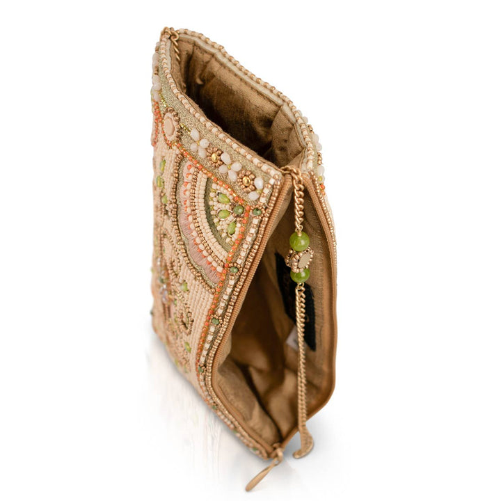 Gentle Touch Pink & Green Floral Beaded Crossbody Phone Bag