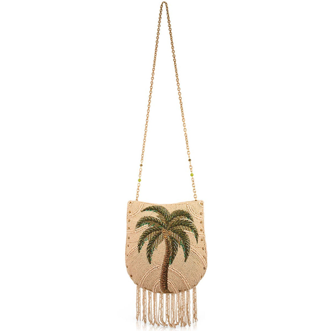Coconutty Palmtree and Beaded Fringe Crossbody Handbag
