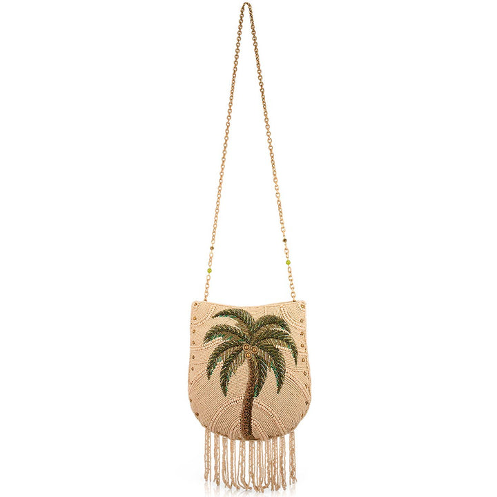 Coconutty Palmtree and Beaded Fringe Crossbody Handbag