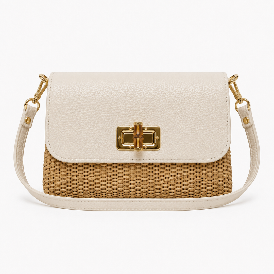 Leather Bamboo Clasp & Raffia Crossbody Bag