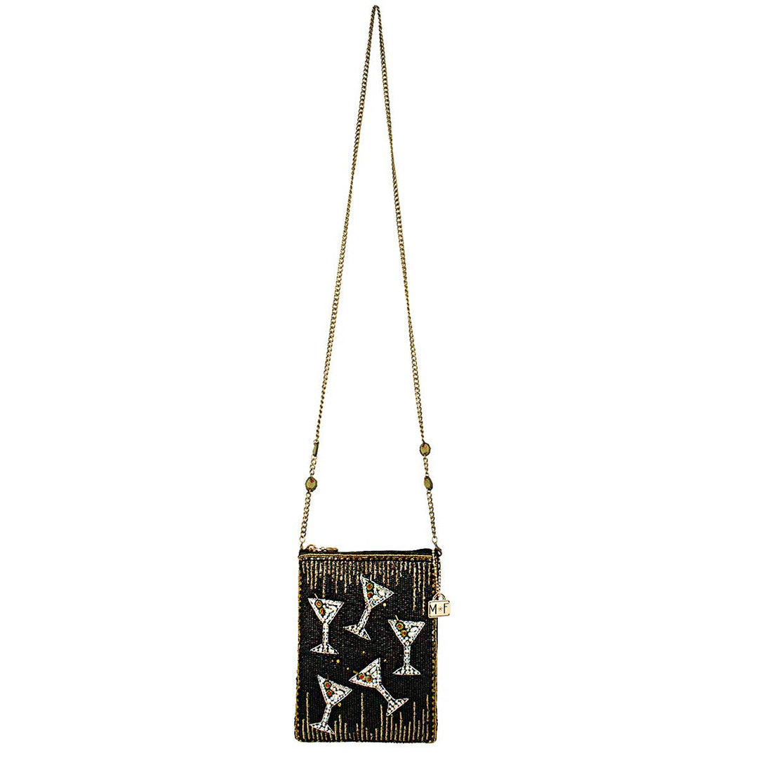 Sip Happens Black and Diamond Beaded Martini Crossbody