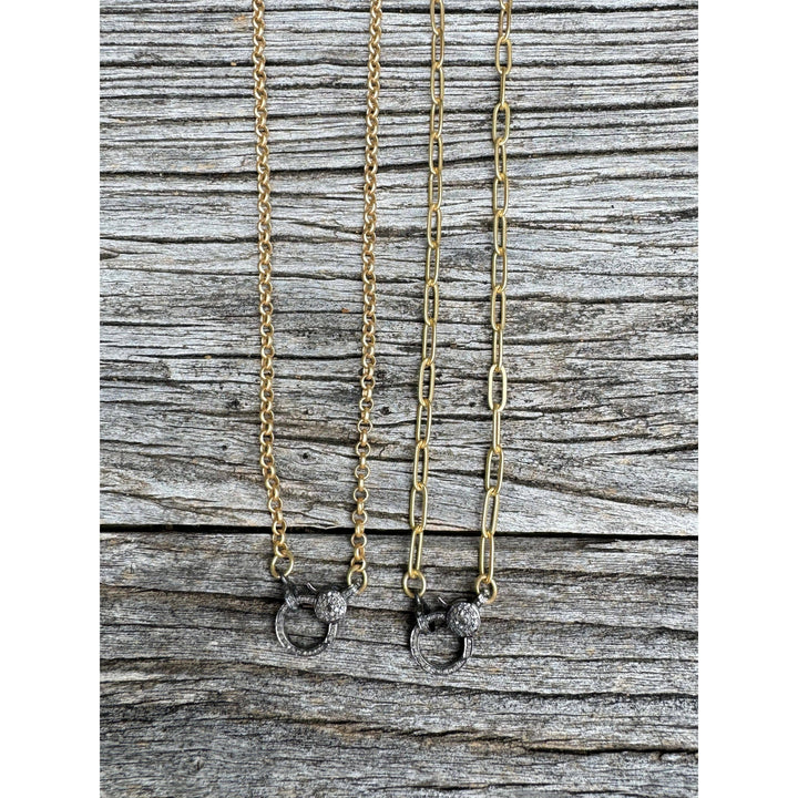 Matte Gold Necklace with Pave Diamond Clasp